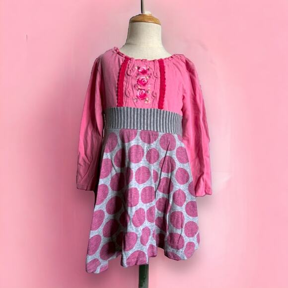 Naartjie Girls Dress Sz 3 Whimsical Sparkle Pink Gray Polka Dots Long Sleeve - Picture 1 of 9